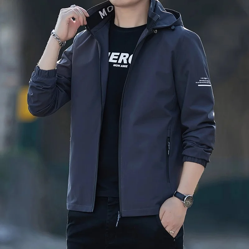 

TUCANO Casual Hooded Jacket Men's Spring Autumn Lightweight Workwear Outerwear Fashionable Urban Style Long Sleeve Polyester