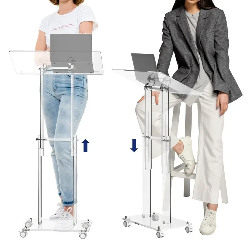 Acrylic Movable Podium Presiding Table Transparent Plexiglass Wedding Conference Table with Wheels