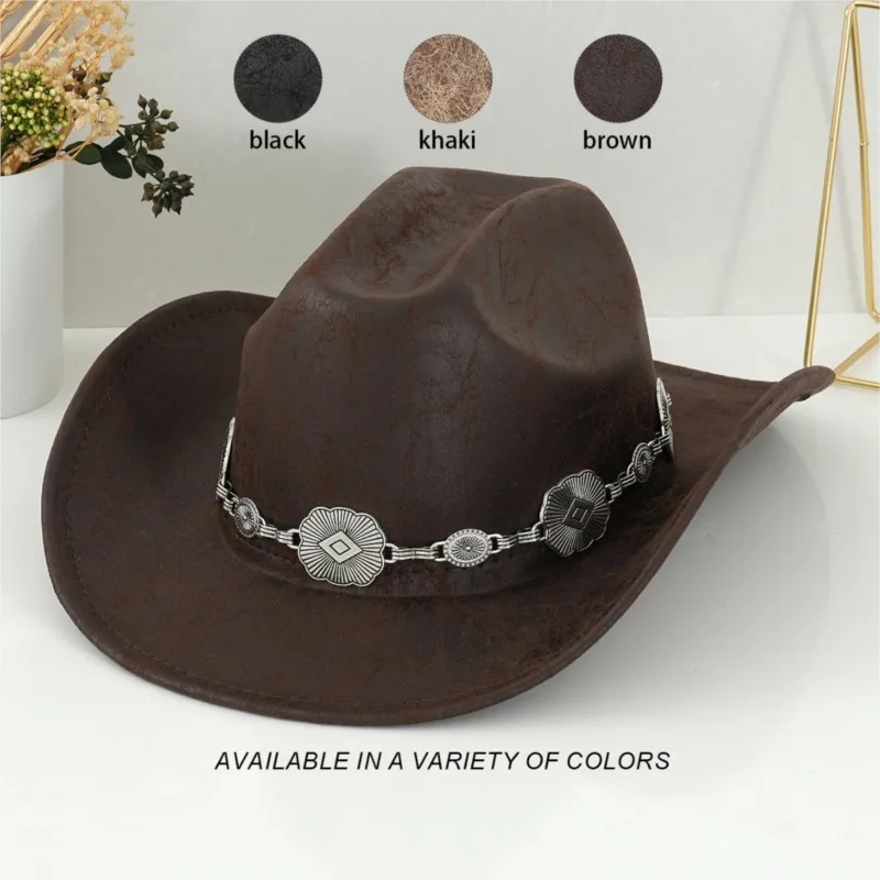 Men's and women's leather soft-brimmed hats with three-dimensional serrated diamond-shaped accessories