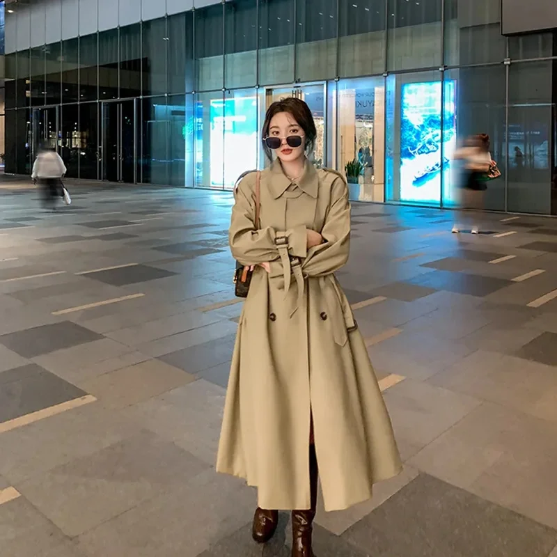 

Women's Long Windbreaker Coat With Belt Double Breasted Full Sleeve Overcoat Autumn Winter Lady Loose Streetwear Trench Coats