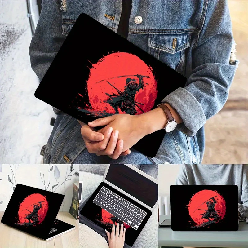 2 Pieces of Japanese Samurai Knife Design Laptop Sticker - Scratch-Resistant PVC Protective Cover, Red and Black Japanese