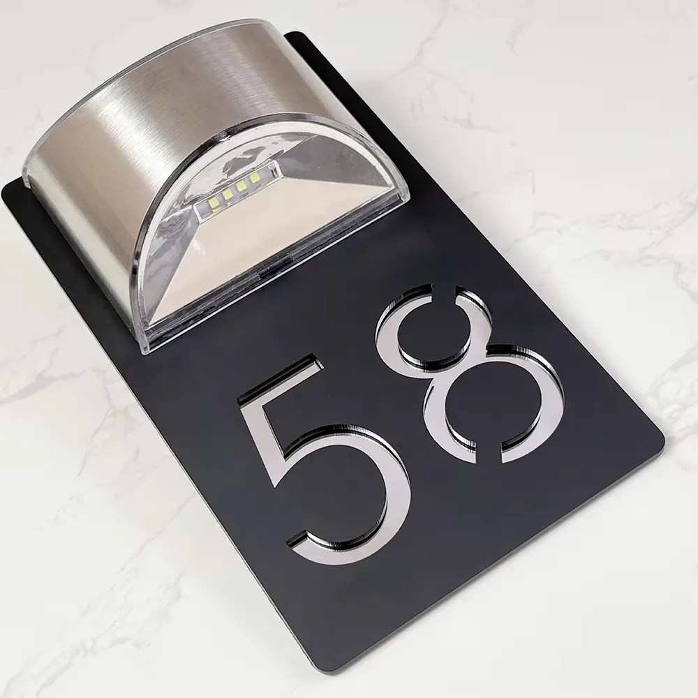 Custom Solar LED House Number Sign Outdoor Luminous Acrylic Doorplate Waterproof Address Home Apartment Gift Solar Lighted Plate