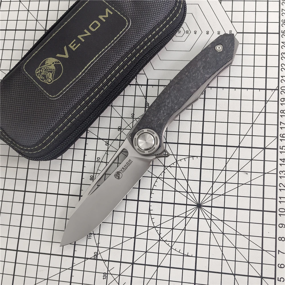VENOM Folding Knife M390 Blade Carbon Fiber Titanium Alloy Handle Outdoor Camping Survival Hunting Knife EDC Defense Tool