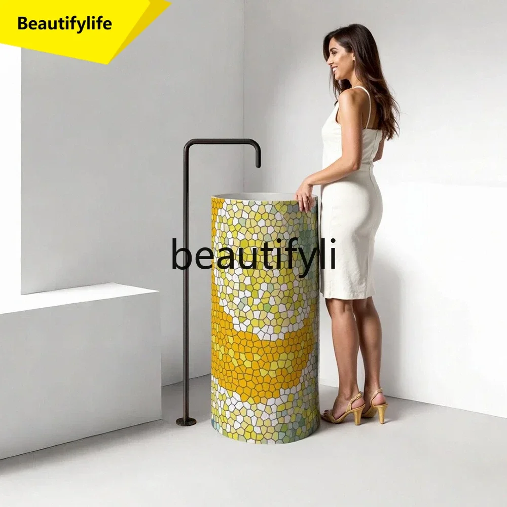 

cn0420 Round floor wash hand washbasin hotel clubhouse bathroom creative mosaic column basin