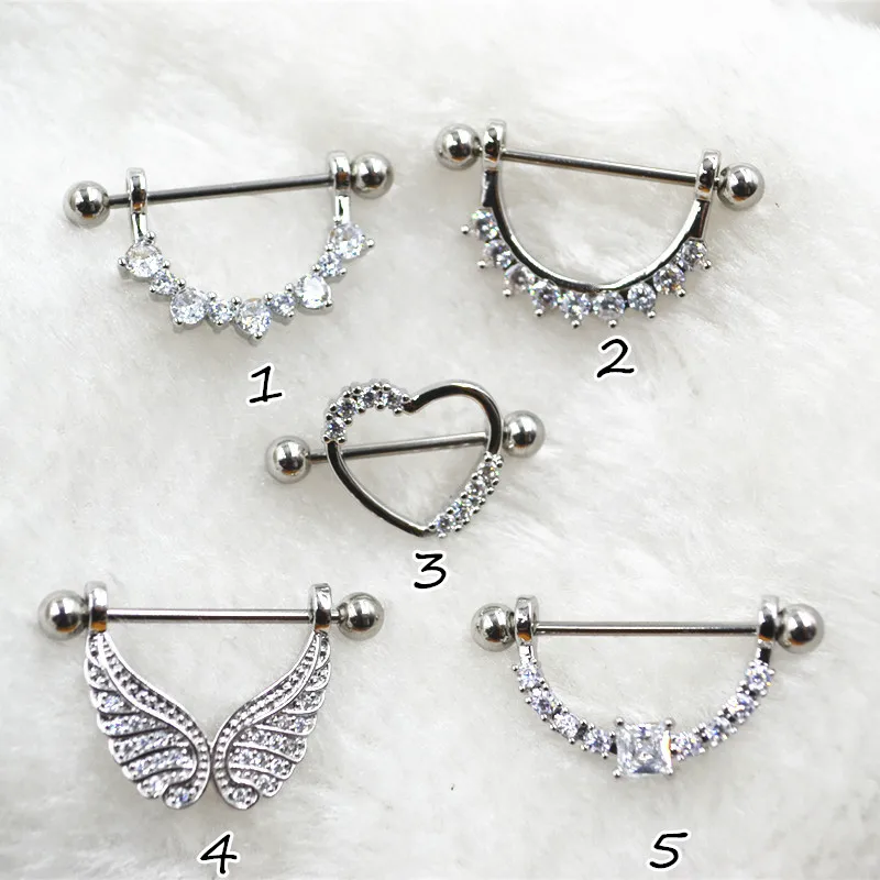 

10pcs Surgical Steel CZ Gems Bar Nipple Barbells Nipple Shield Body Piercing Jewelry Push 16G~1.2mm NEW Arrived