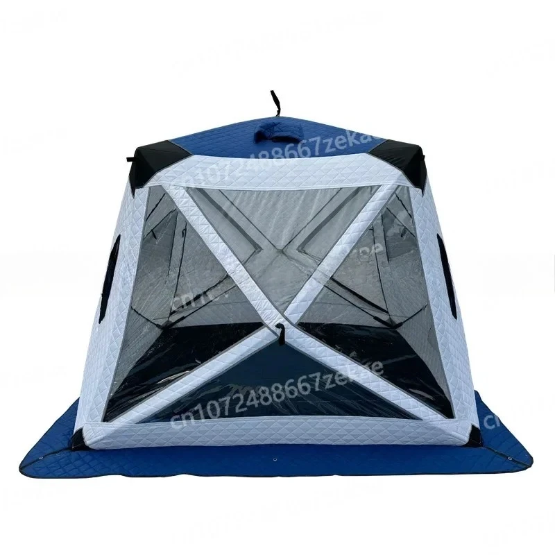 Fully Automatic Winter Ice Fishing Tent, Quick Setup Portable Shelter with Chimney Hole and Transparent Windows