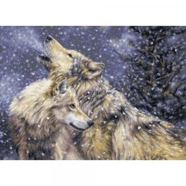 Snowy Night Wolf 58-44 DIY Needle Work Cross Stitch counted Cross Stitch Kit  28ct 14ct 32ct Metallic cotton aida