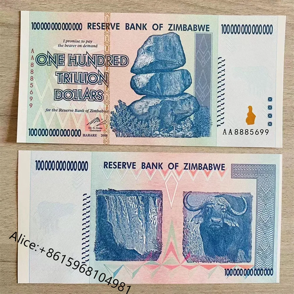 Zimbabwe $100 Trillion Paper Banknote with UV Anti-counterfeit Zim Blue Different Serial Number Banknotes Collectible