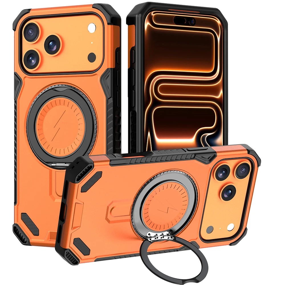 Hülle für iPhone 17 16 Pro Max mit farbigem Ringhalter, magnetischer Halterung, stoßfester Panzerung, luxuriöser magnetischer Schutzhülle