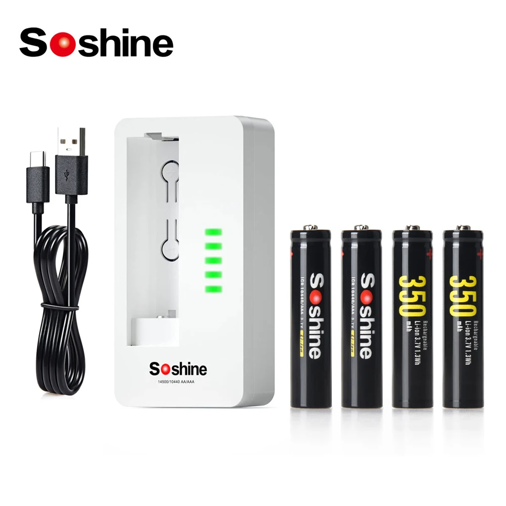 Soshine  3.7V 350mAh 10440 Lithium Batteries AAA Rechargeable Battery and NiMH AA AAA LiFePO4 Li-ion 14500 10440 Battery Charger