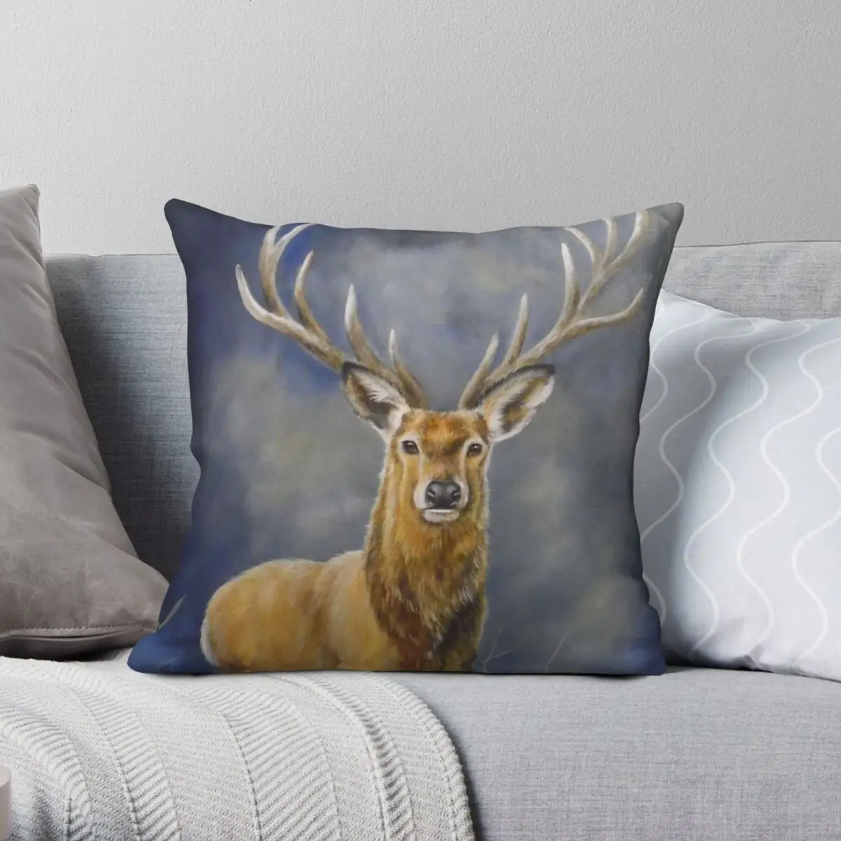 Stag Helen Clark Square Pillowcase Polyester Linen Velvet Creative Zip Decor Bed Cushion Case 18