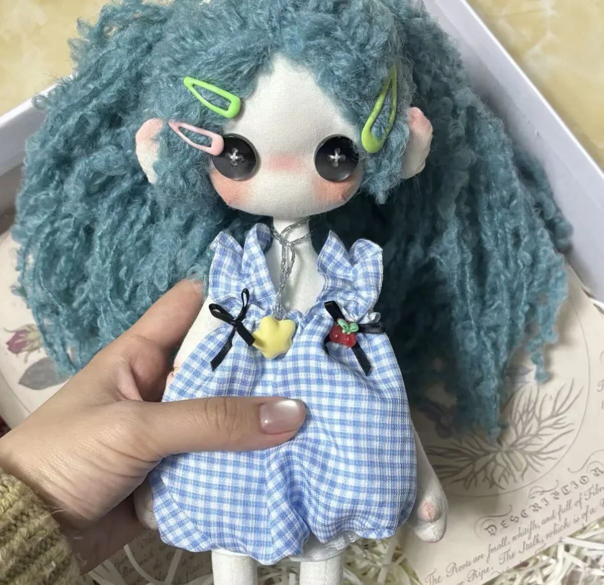 Handmade Button Doll Blue Ocean Series Kawaii Art Doll Collectible Gift For Girls Home Decor