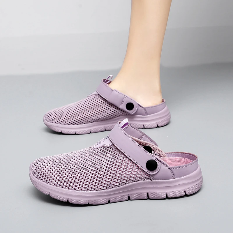 Women Mesh Slipper Summer Walking Shoes Loafers Outdoor Light Flats Black Breathable Sports Sneakers Soft Comfortable Size 35-43