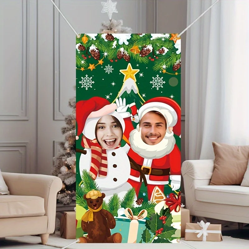 Weihnachts-Hintergrundstoff, Wanddekoration aus Polyester, mit Weihnachtsmann und Rentier