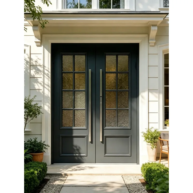 French entrance door, villa door, rural self-built house, European glass door, double  entry  retro green cast aluminum