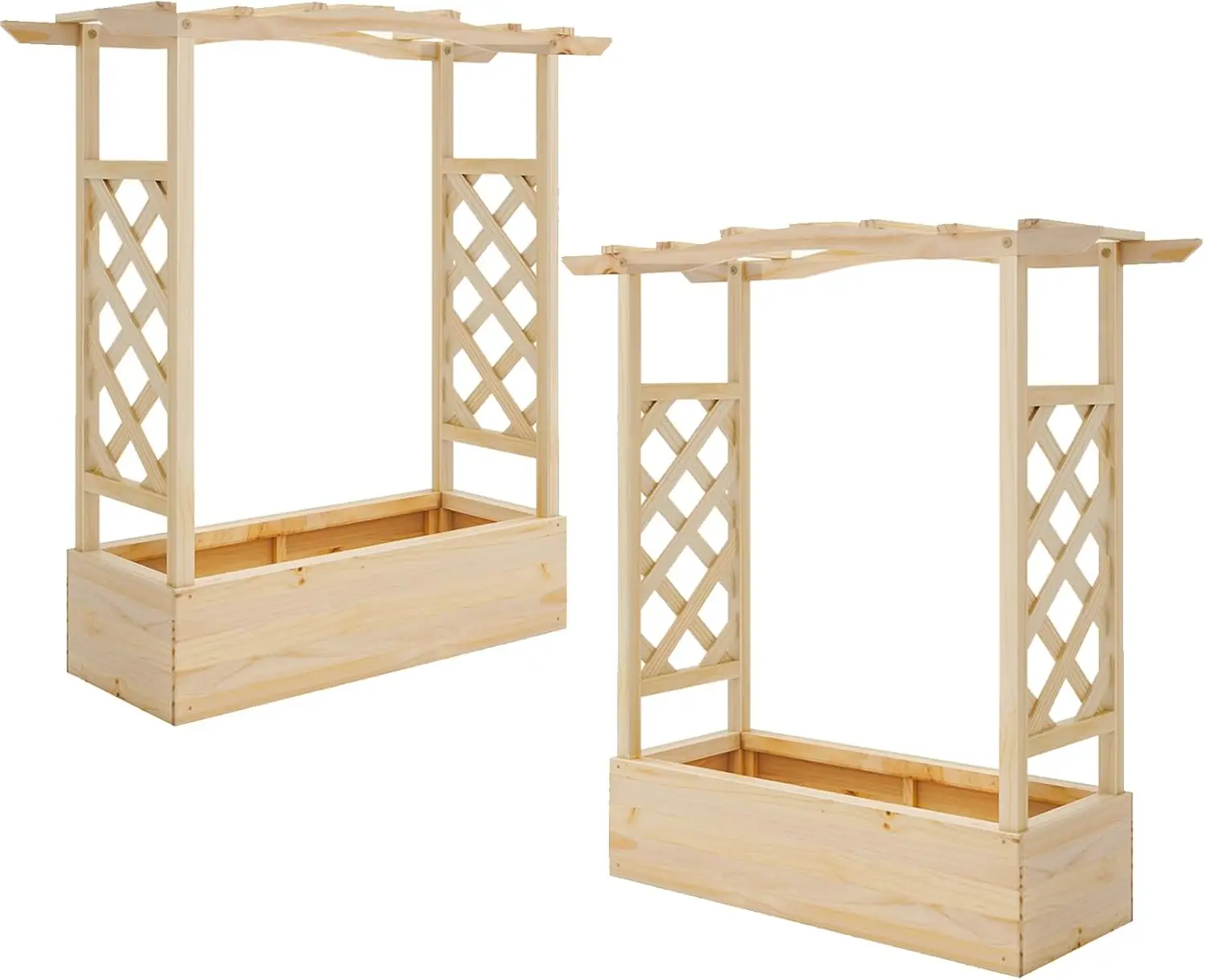 

Set of 2 Raised Garden Bed with Sided Trellis & Hanging Roof, Wood Planter Box, Freestanding Garden Planter Raised Bed for Flowe