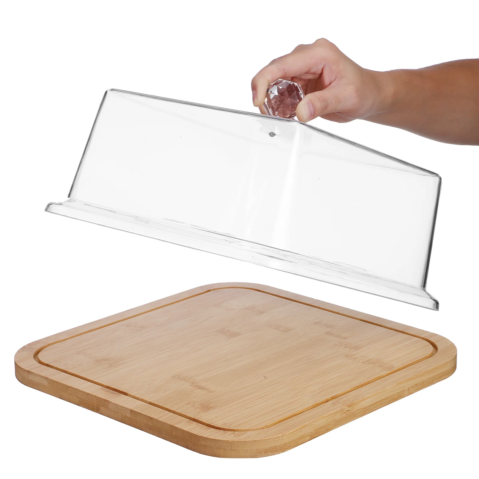 

Household Dessert Display Tray with Transparent Acrylic Lid Wooden Cake Preservation Plate Cake Display Stand Covered Food Plate