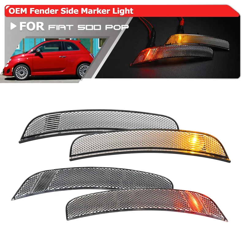 

4x For Fiat 500 Pop/Lounge 2012-2017 500C Pop/Lounge 2012-2015 F&R Bumper Fender Flare Side Marker Reflector Lights Lamps