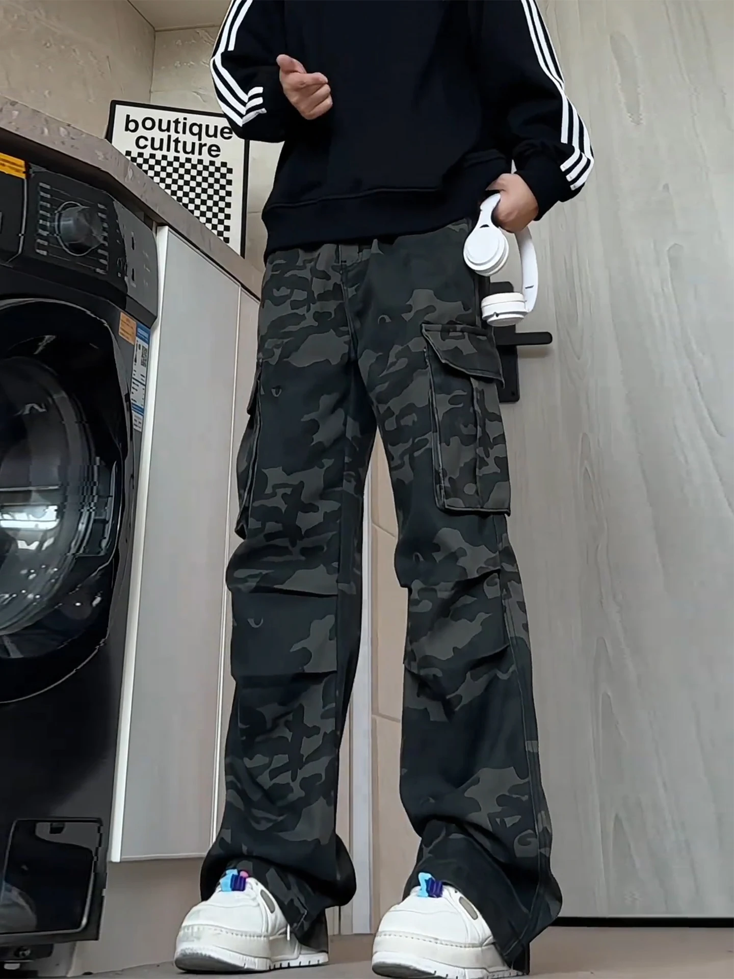 

Мужские модные осенние джинсы-карго в американском стиле, камуфляжные, широкие, свободные, прямые, в стиле парашютиста