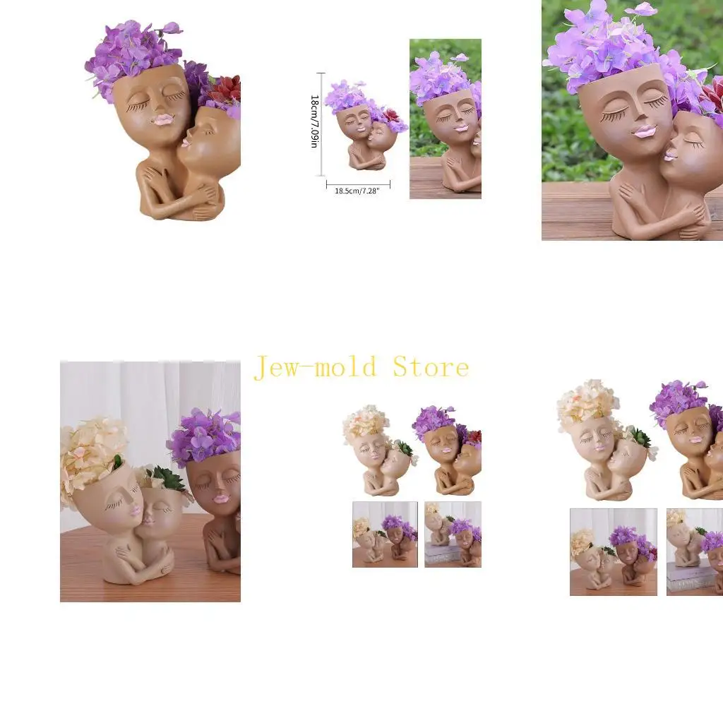 

C71B Lovely Resin Flowerpot Garden Decoration Gardening Decorative Art Couple Vase Resin Material Resin Garden Figure Crafts