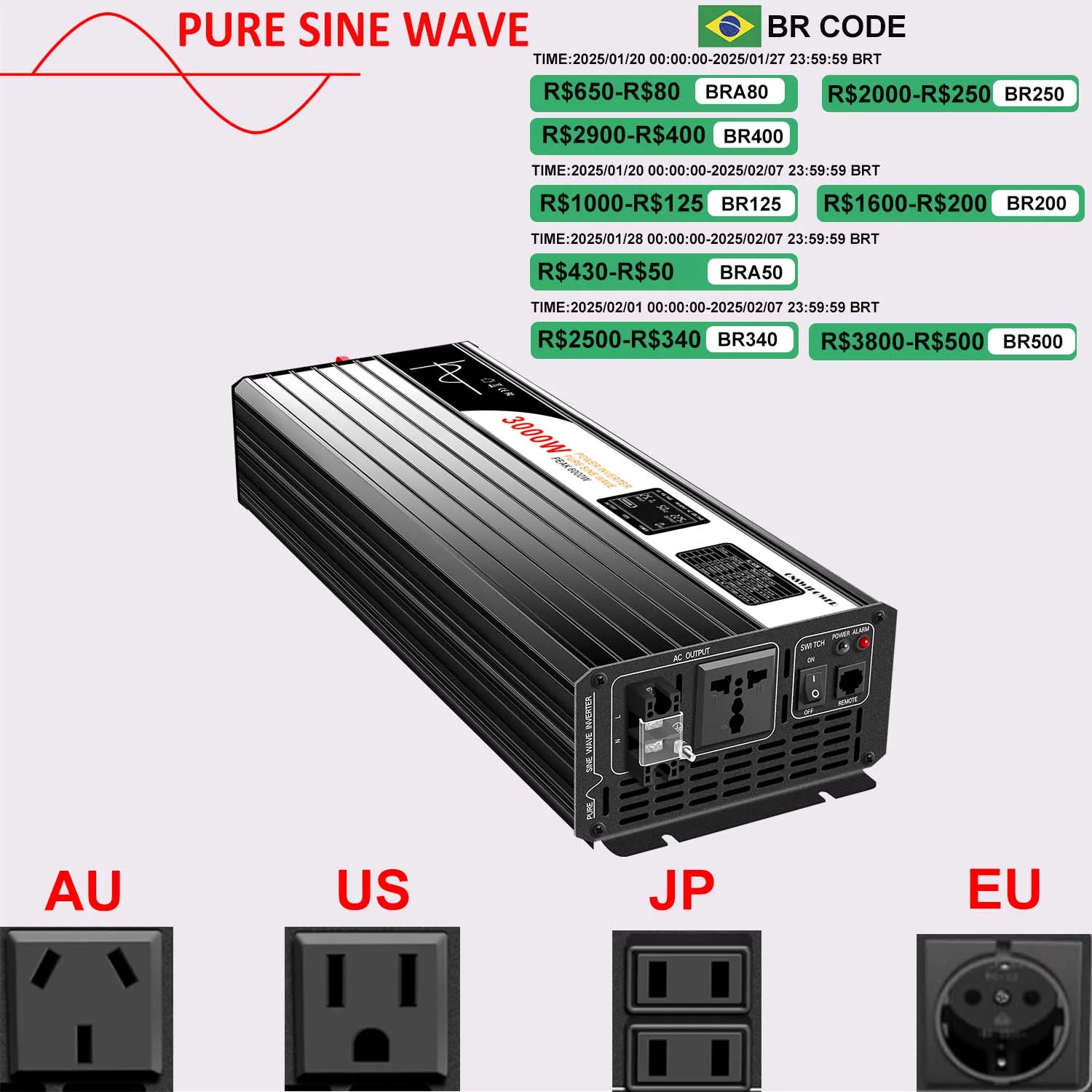 Pure Sine Wave Inverter 3000W New DC Car Solar Power Inverter 12v 220v converter 24v 48v to 110v off grid