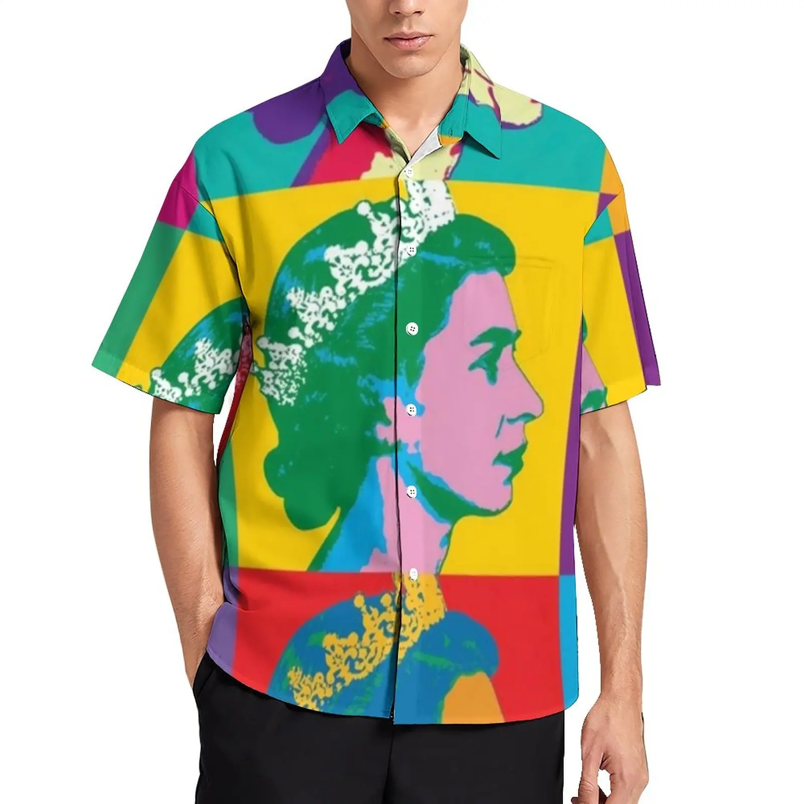 

Elizabeth II Casual Shirt Long Live The Queen Beach Loose Shirt Hawaiian Y2K Blouses Short Sleeves Custom Oversized Tops