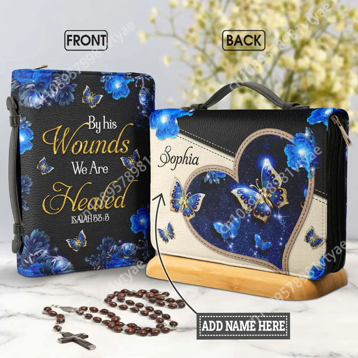 

New Fashion PU Leather Bible Bags for Man By His Wounds We Are Healed Isaiah Design Women Handbags Study Book Holy Storage Box