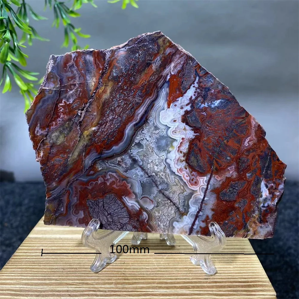 Красный Мексиканский агат, натуральный камень, плита, кристалл, кварц, драгоценный камень и минералы, ломтик духовного Wichcraft Wicca, украшение для дома, комната + подставка