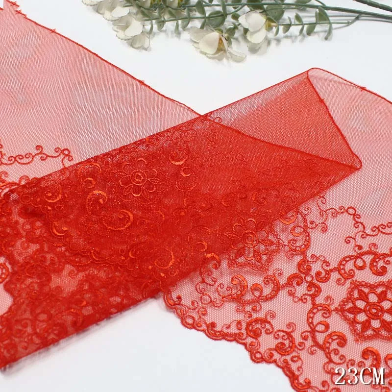 

30Yards Vintage Floral Soft Red Green Embroidery Lace Trim Skirt Hem Underwear Sewing Craft DIY Apparel Fabrics Lace