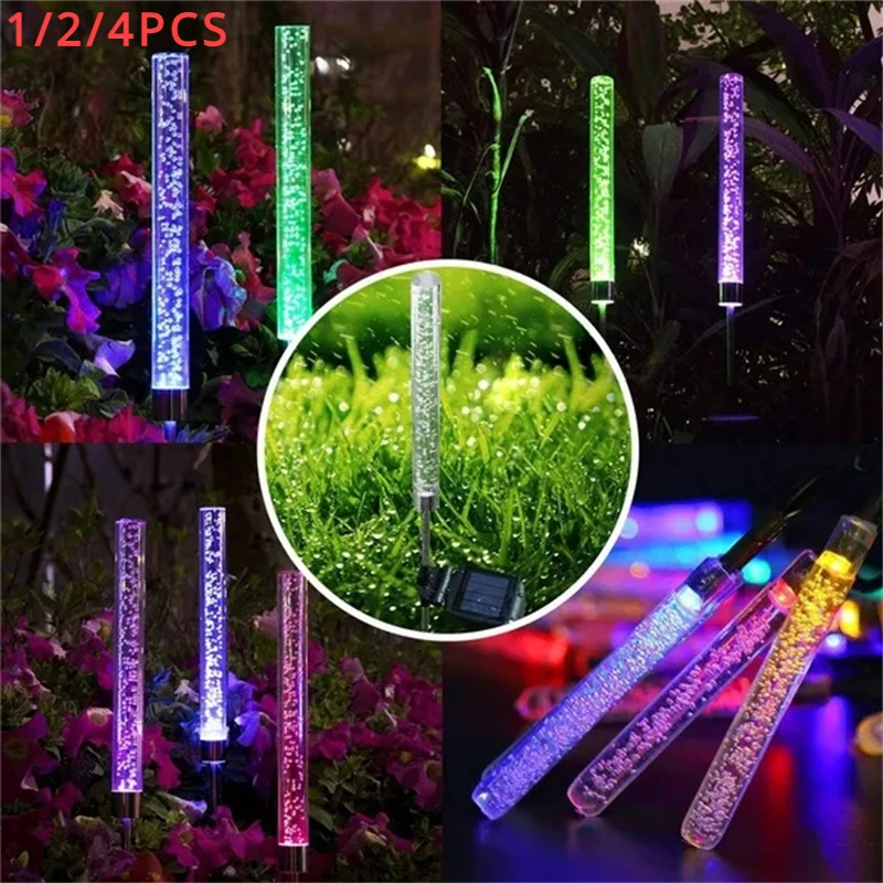 

1/2/4PCS Solar Garden Lights Outdoor Solar Tube Lights Solar Acrylic Bubble Light Waterproof RGB Color Changing LED Decor Lamp