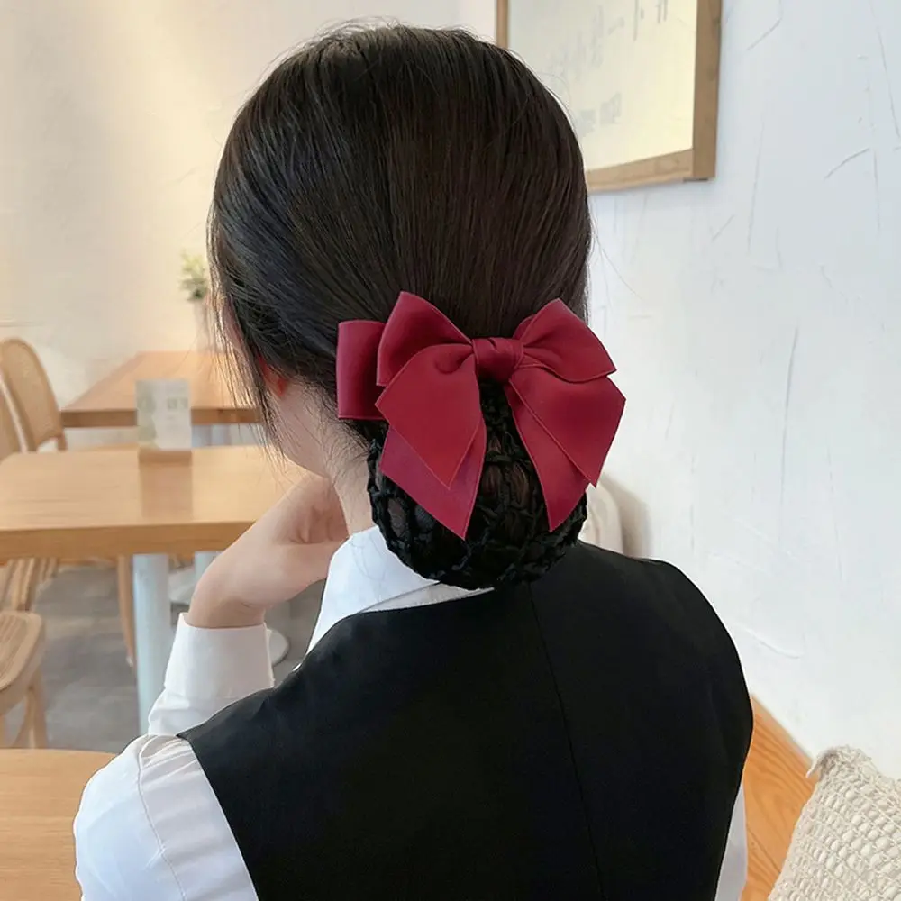 Elegant Vintage Female For Girls Hotel Bowknot Women Spring Clip Korean Bun Snood Ponytail Clip Hairgrips Cover Net