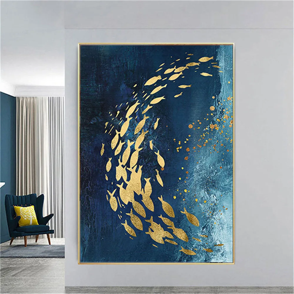 

High Quality Hand Painted Gold Oil Paintings Modern Seascape Canvas Picture Wall Painting Unique Gift For Home Decor Living Room