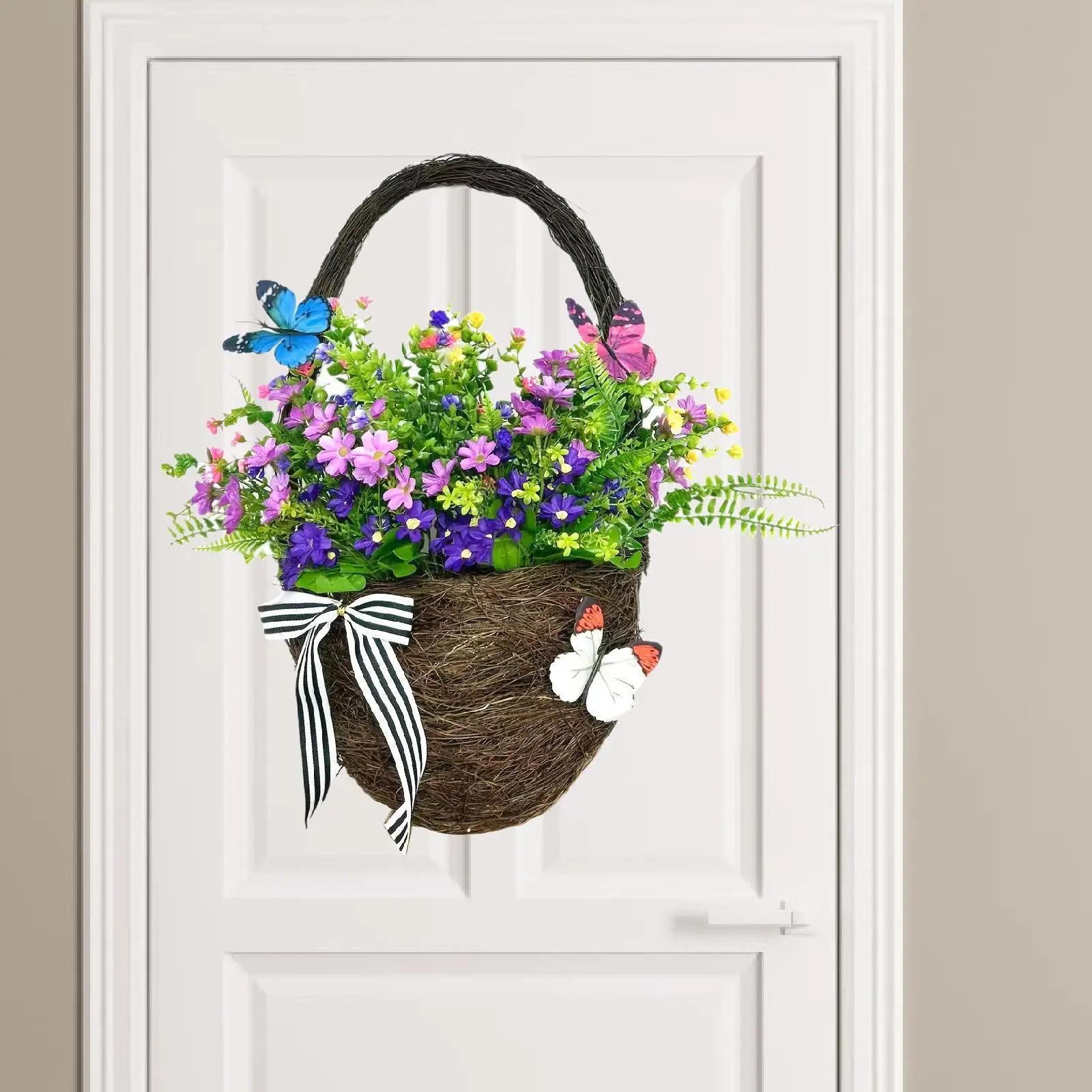

Door Hanger Basket Wreath Seasonal Ornament Ideal Gift Front Door Garland Artificial Flowers for Housewarming Farmhouse Balcony