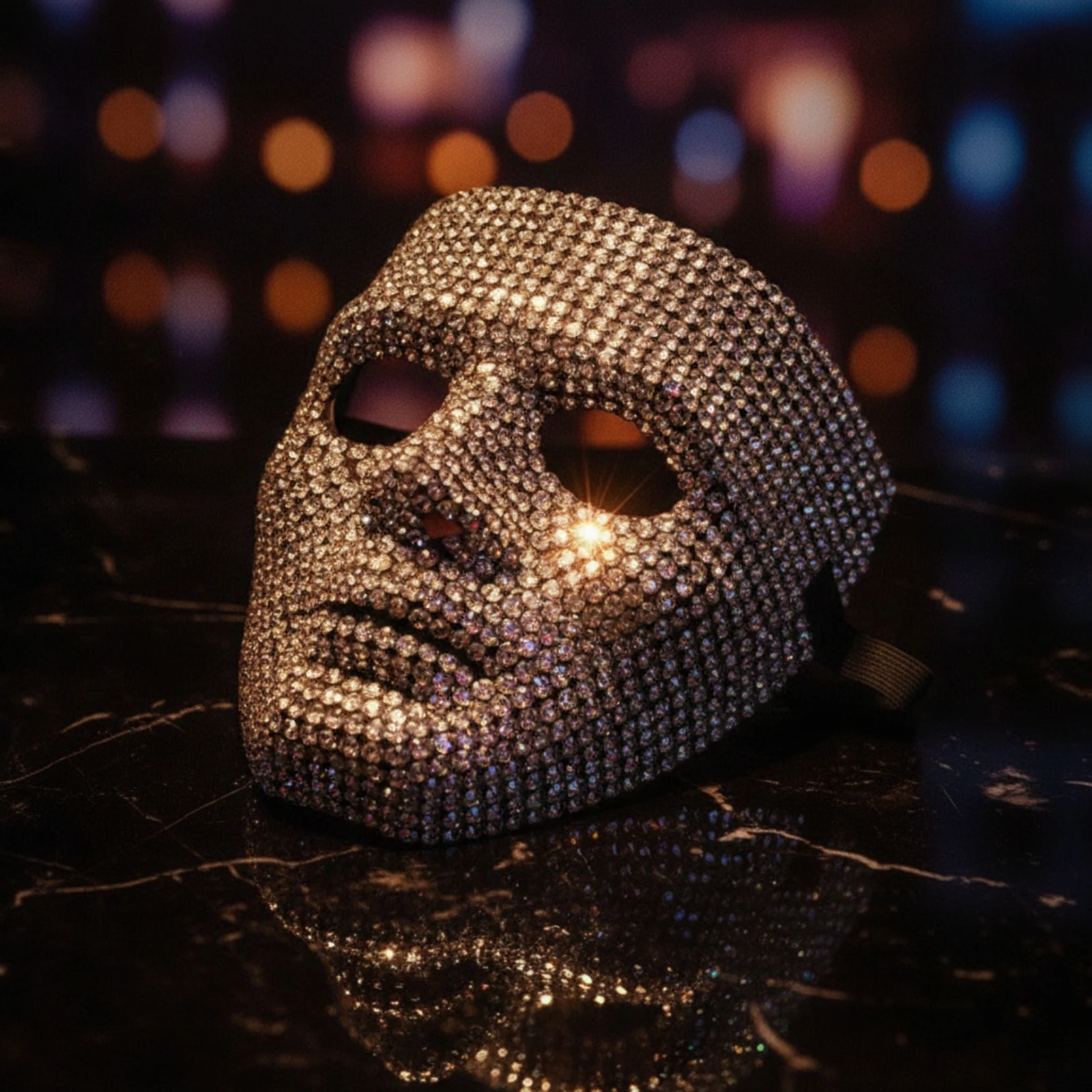 Full-Face Costume Mask Lightweight Plastic Costume Mask with Rhinestones Rhinestone Face Cover Long-Lasting Crystal