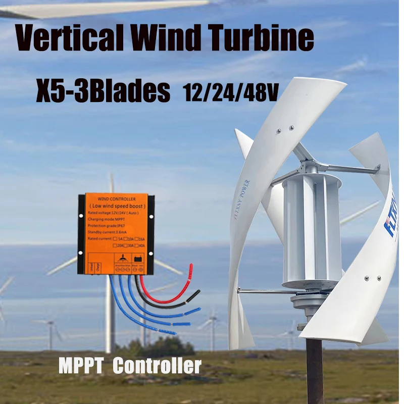 48V 24V 12V Vertical Spiral Wind Turbine High Efficiency 25KW Windmill Hybrid Solar System For Home Use