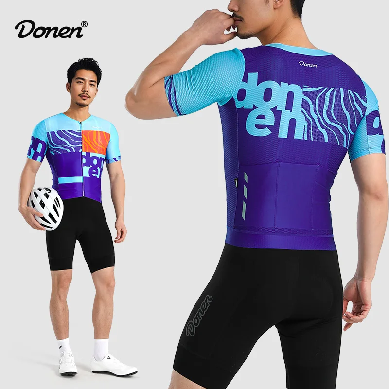 donen-bike-jersey-short-sleeved-breathable-cycling-jersey-men-quick-dry-reflective-bicycle-biking-clothing-with-3-rear-pockets