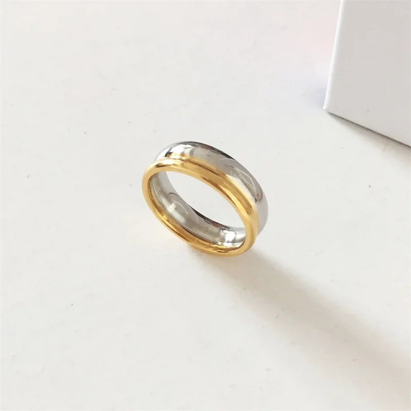 Minimalist Gold Silver Color Partially Stacked Double Layer Stainless Steel Chunky 2 Layered Wide Ring Waterproof  For Womens