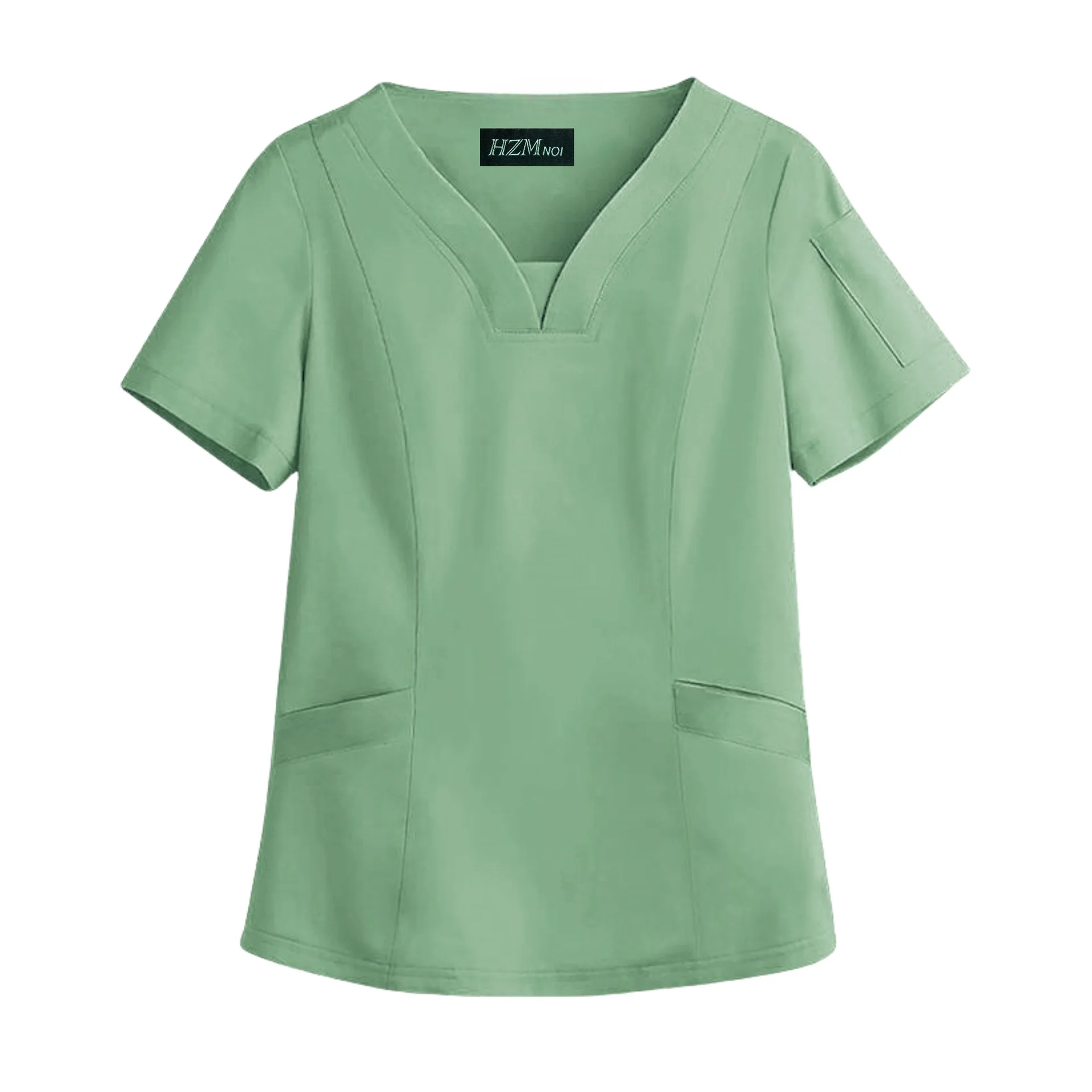 Top exfoliante con cuello en V para mujer, uniformes de enfermera, Tops exfoliantes de Color sólido, Top de uniforme de Hospital para mascotas, bata quirúrgica con bolsillo