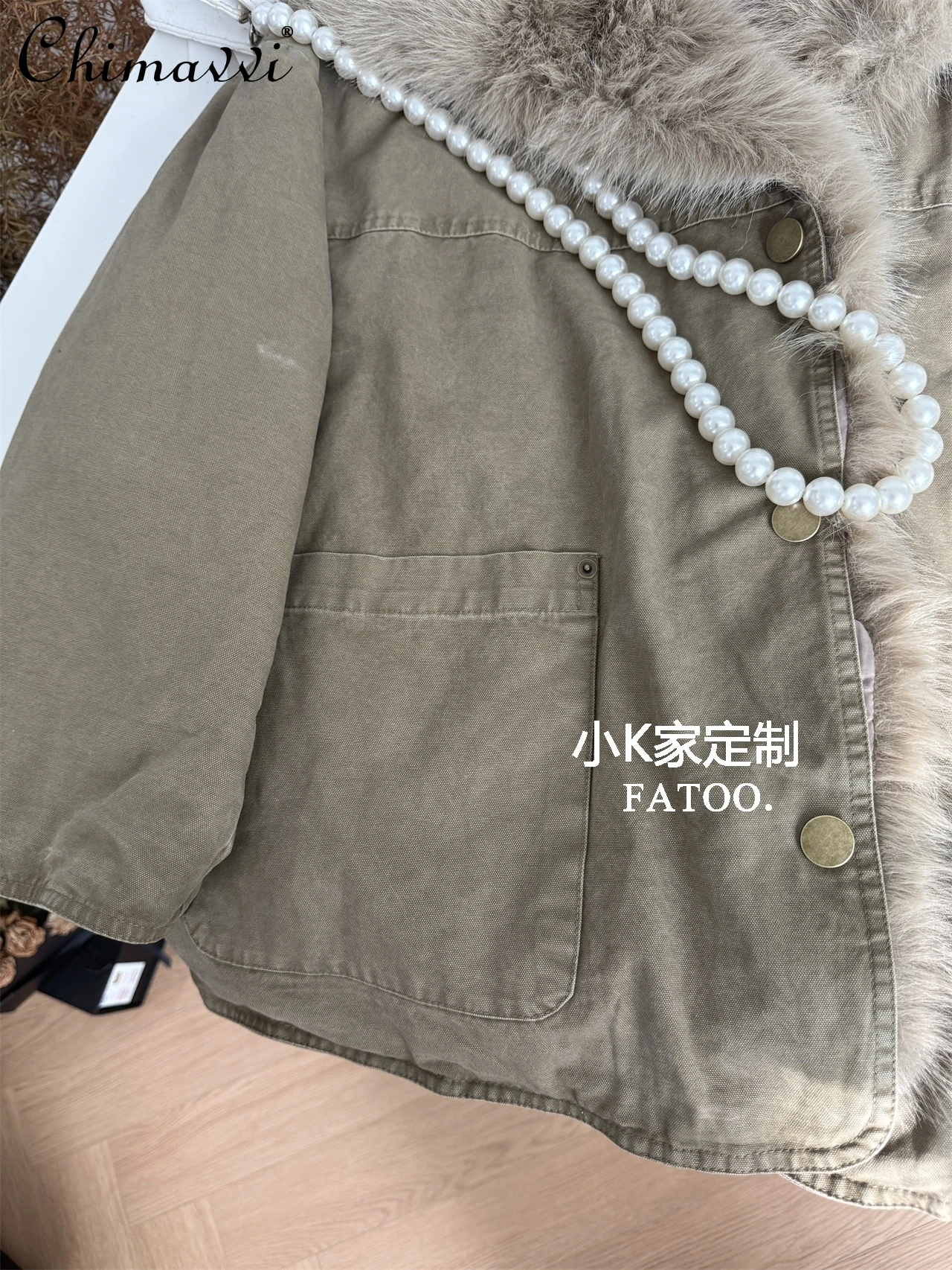 2025 Winter Nieuwe Zachte Pluizige Grote Bontkraag Trekkoord Parka Halflange Warme Verdikte Jas Casual Werkkleding Katoenen Jas Vrouwen