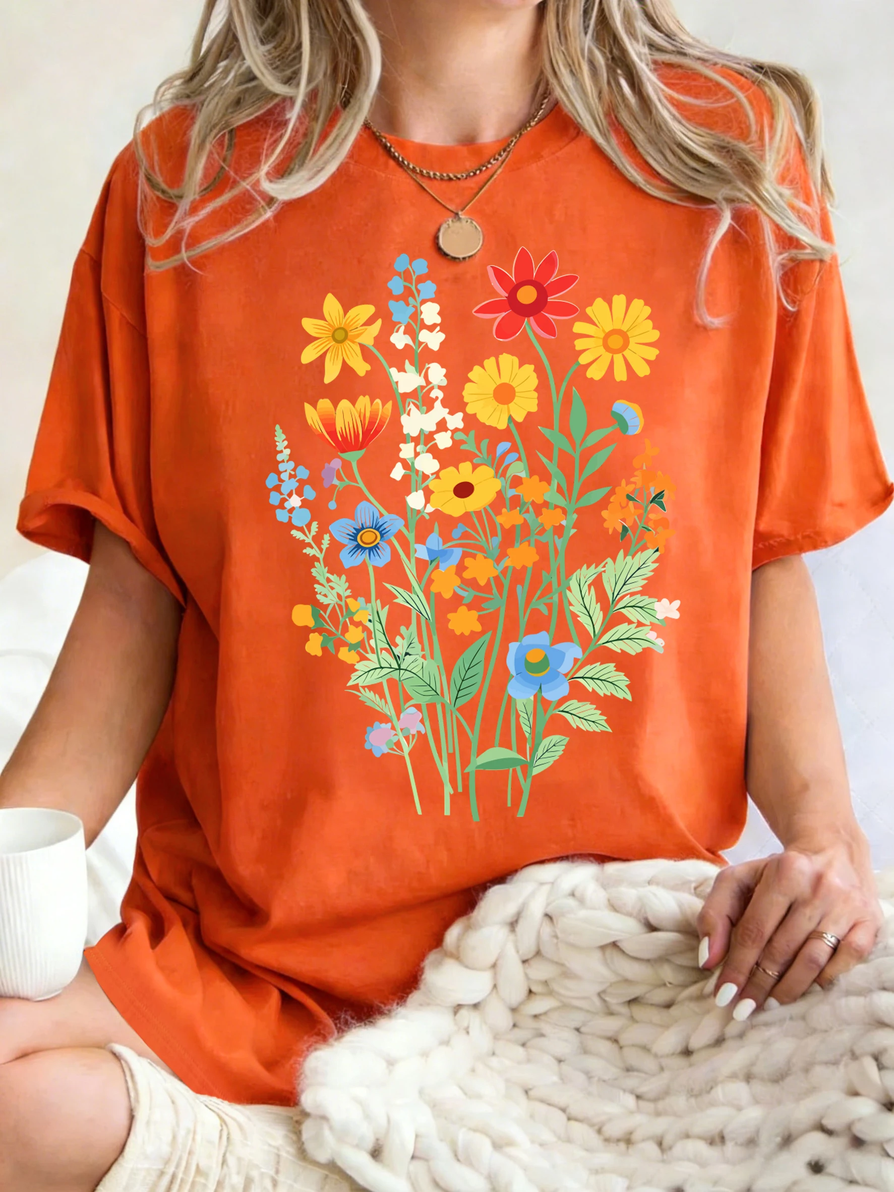 Beautiful Flowers That Grow Vigorously Prints Women T-Shirt Casual Loose T Shirts Cotton Sportswear Summer Crewneck Short Sleeve