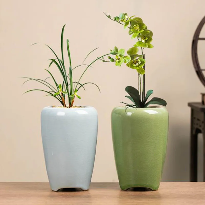 Geyao Porcelain Orchid Flower Pot Office Desktop Ornaments Succulent Plant Pot Planter Vase Home Garden Decor
