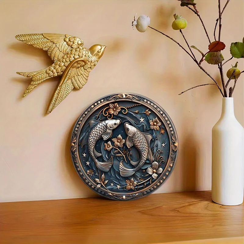 Pisces Zodiac Sign, Round Aluminum Wall Art, Durable & UV Protected Metal Decor for Indoors and Outdoors, Decorative Wall Poster