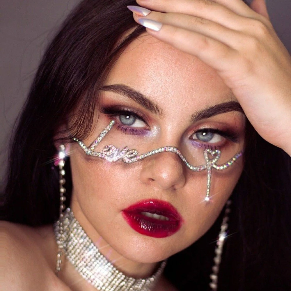Women's Rhinestone Designer Eyeglasses Frames Alloy Half Frame Fashion Jewelry Eye Wear Decoration for Makeup Rave