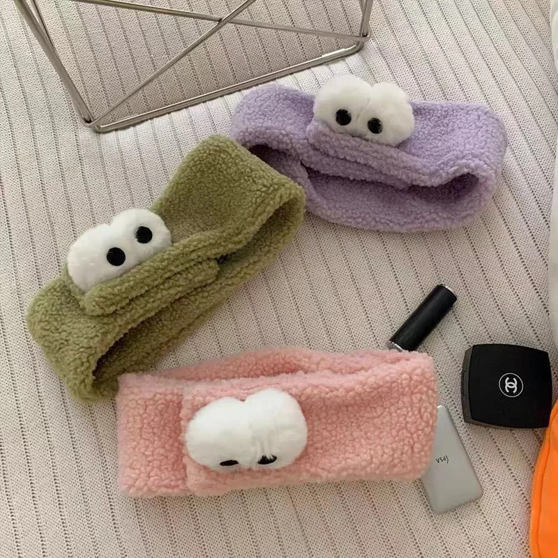Cute Cartoon Eyes Wide Edge Adjustable Headband Facial Wash Beauty Makeup Plush Hair Bands Female Facial Mask Hair Band Headwear