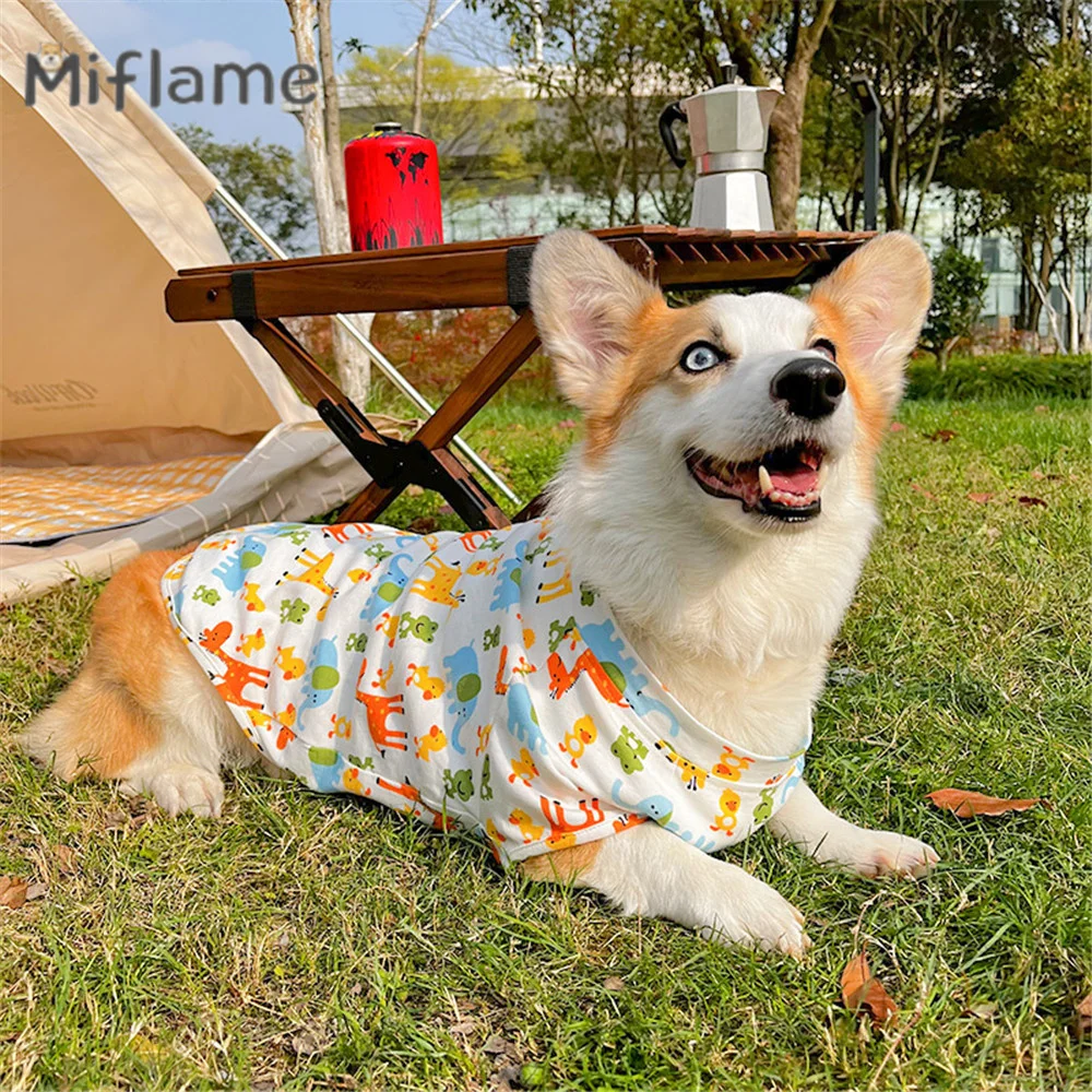 

Miflame Corgi Dog Clothes Summer Medium Dog Breathable Home Pajamas Anti Hair Drop Pet Wear Animal Printed Short Sleeves