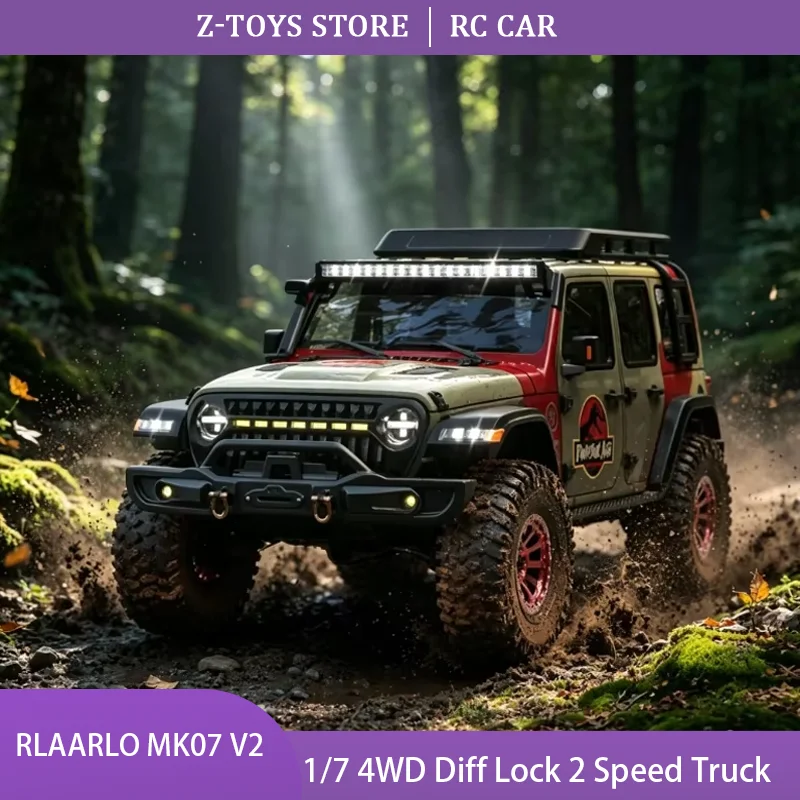RLAARLO MK07 V2 1/7 RC Crawler Truck 4WD Differential Lock 2 Speed Transmission Off Road Rock Vehicle Waterproof Hobby Grade RTR