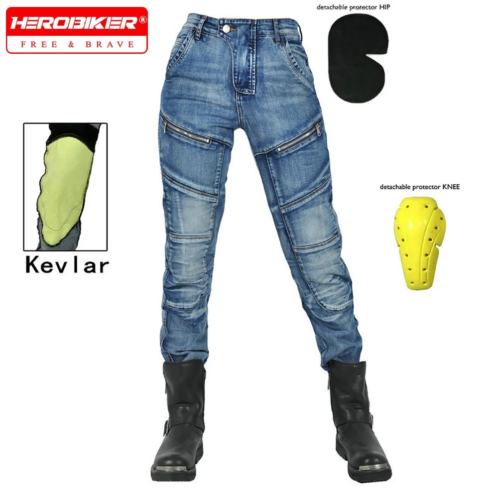 

Women Retro Motorcycle Jeans Built-in Protective Equipment Motocross Riding Protective Pants Fall Prevention Hiking Jeans