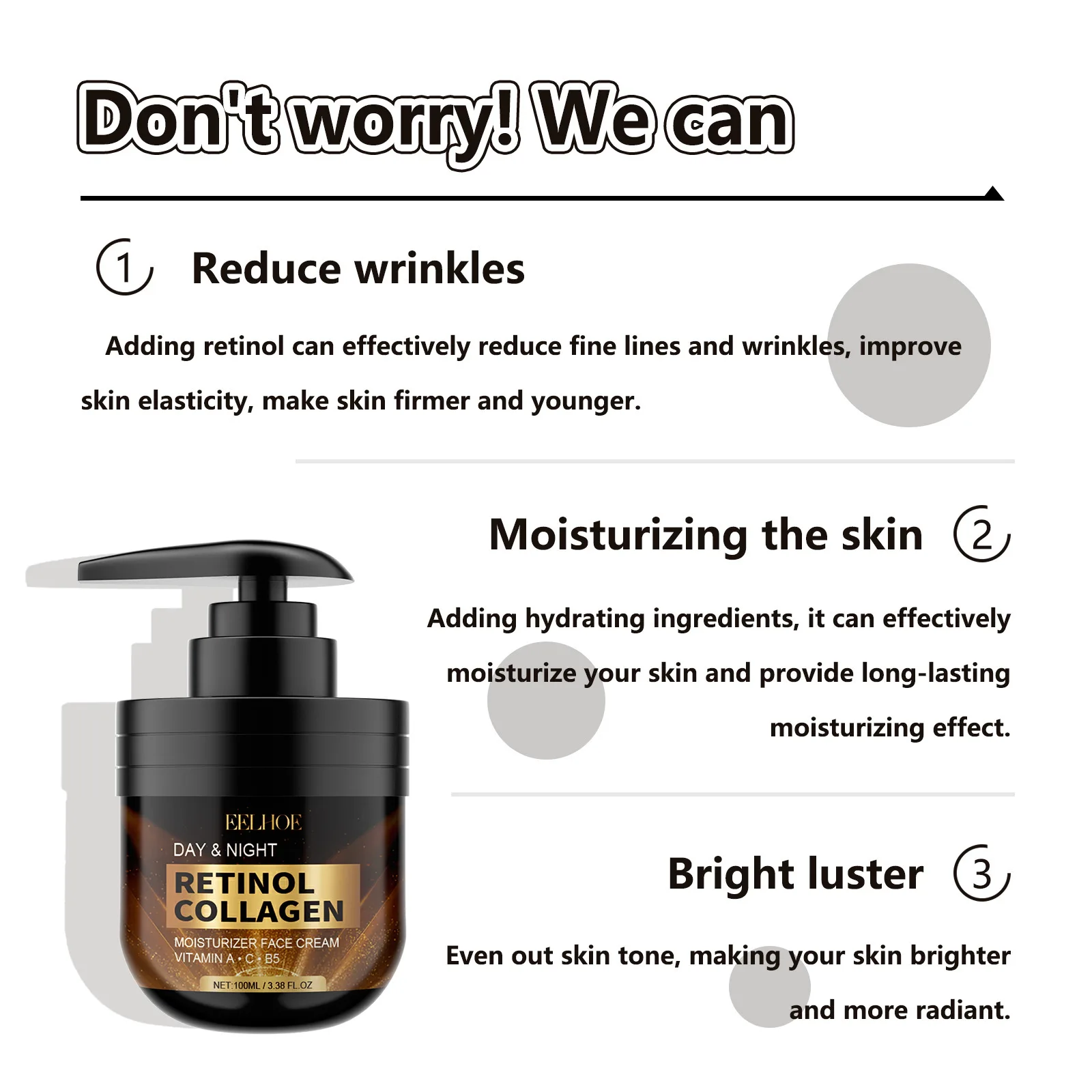 Retinol Face Cream Anti Aging Moisturizer Brightening Improve Skin Elasticity Repair Nourishing Face Skin Care Day & Night Cream