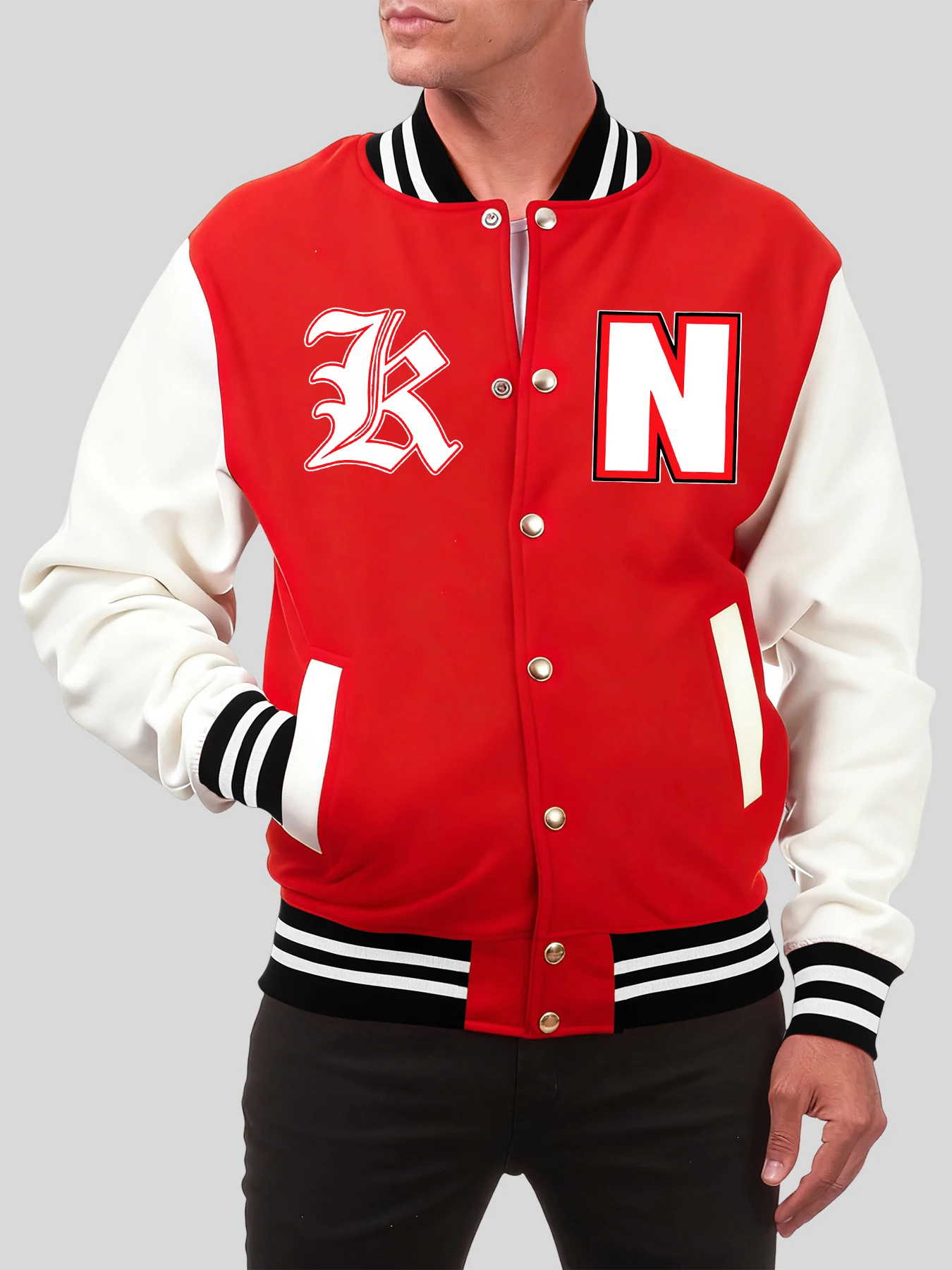 الحروف الفنية N و K الطباعة الرجال السترات الرياضية زي بيسبول غير رسمي القطن ملابس فضفاضة الخريف Vintage الملابس الرياضية #1