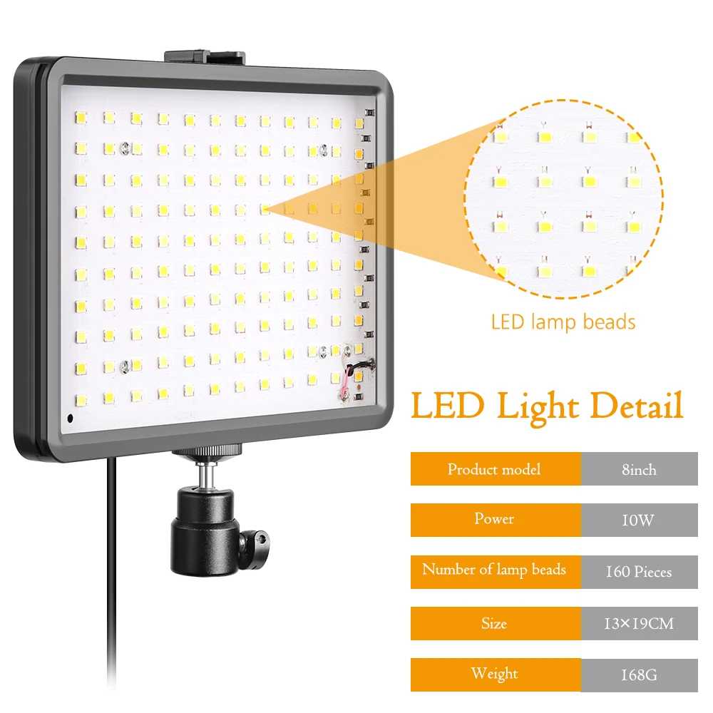 SH 8Inch LED Video Light Dimmable USB Photo Lights with Tripod and Colored Filters for Photo Studios, Small Angle Shooting Video